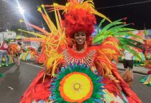 Baianas da Grande Rio encantam Sapucaí com manto Tupinambá