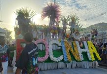 Casal de Mestre-Sala e Porta-Bandeira e destaque em desfile da Rocinha