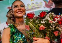 Aos gritos de ‘fica’, Paolla Oliveira declara amor para Grande Rio: ‘Não vou sair, vivo essa energia, só vou me deslocar’