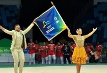Mestre-sala, porta-bandeira e bateria: Viradouro emociona o mundo da ginástica