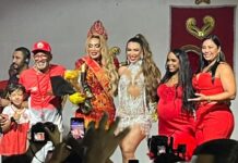 Noite pela diversidade: Camila Prins é coroada rainha de bateria da Unidos de Bangu e reforça espaço trans na Sapucaí