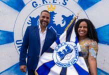 Fabrício Pires e Giovanna Justo formam o primeiro casal de mestre-sala e porta-bandeira da Unidos da Ponte